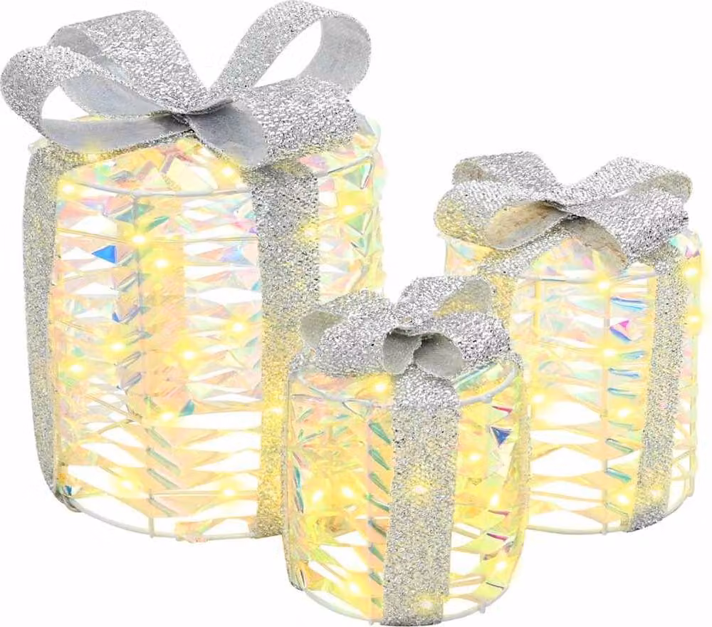 Decorazione per scatola regalo 3 pezzi Bianco caldo 20 x 20 x 20 cm PET