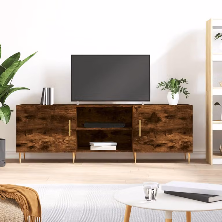 Mobile Porta TV vidaXL Rovere Fumo con Ruote, Design Moderno in Legno e Metallo, L 150 x P 30 x H 50 cm