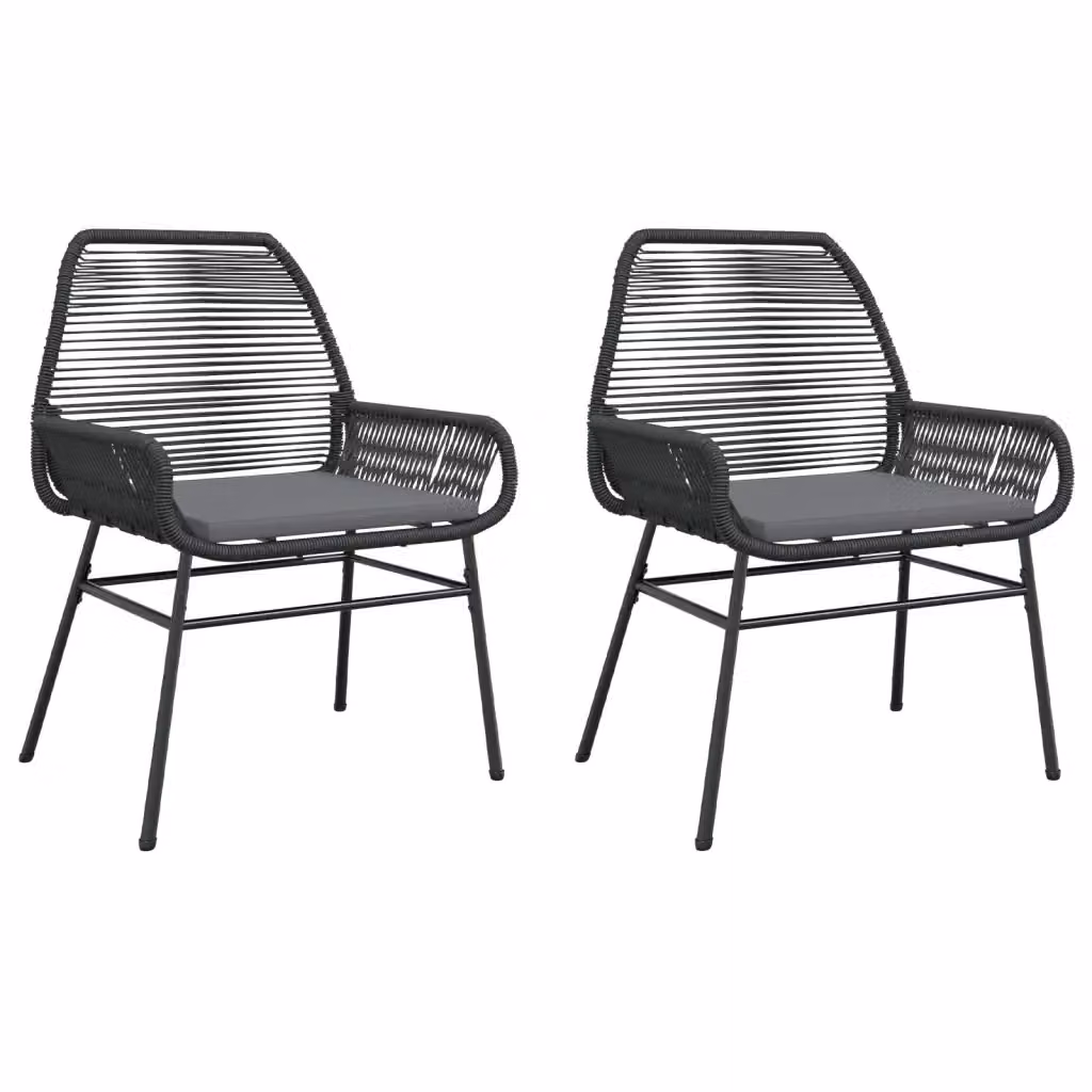 Set di 2 sedie da giardino vidaXL in polyrattan con cuscini neri e grigi e braccioli – 2