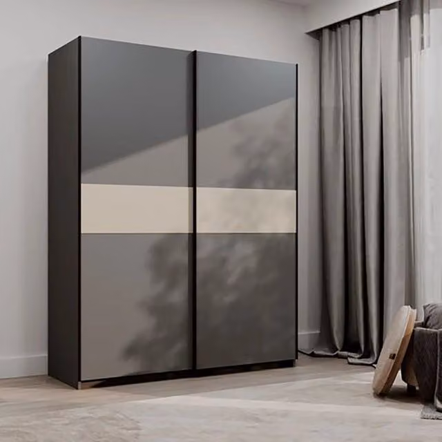 Armadio Camera da Letto Manita, Guardaroba 2 Ante 2 Ripiani, 150x204h cm Nero Antracite
