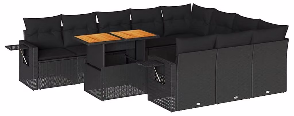 Set da salotto 11 pezzi, colore nero, in rattan sintetico - 11 posti a sedere - Comodo e pratico