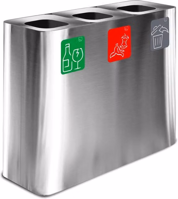 Pattumiera Sistema di Raccolta Rifiuti 90x30xh80 cm In Acciaio Inox 3 Scomparti Argento