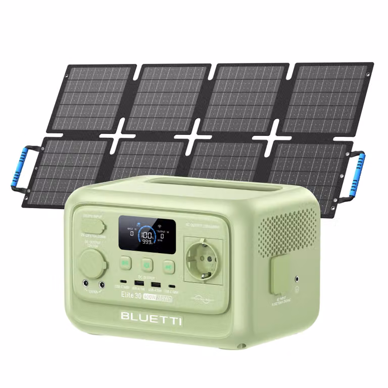 BLUETTI Elite 30 V2 + pannello solare da 60 W  Accumulatore solare da 288 Wh, stazione di ricarica portatile, generatore solare, batteria per backup domestico/alimentazione di emergenza/campeggio/emergenze - Verde