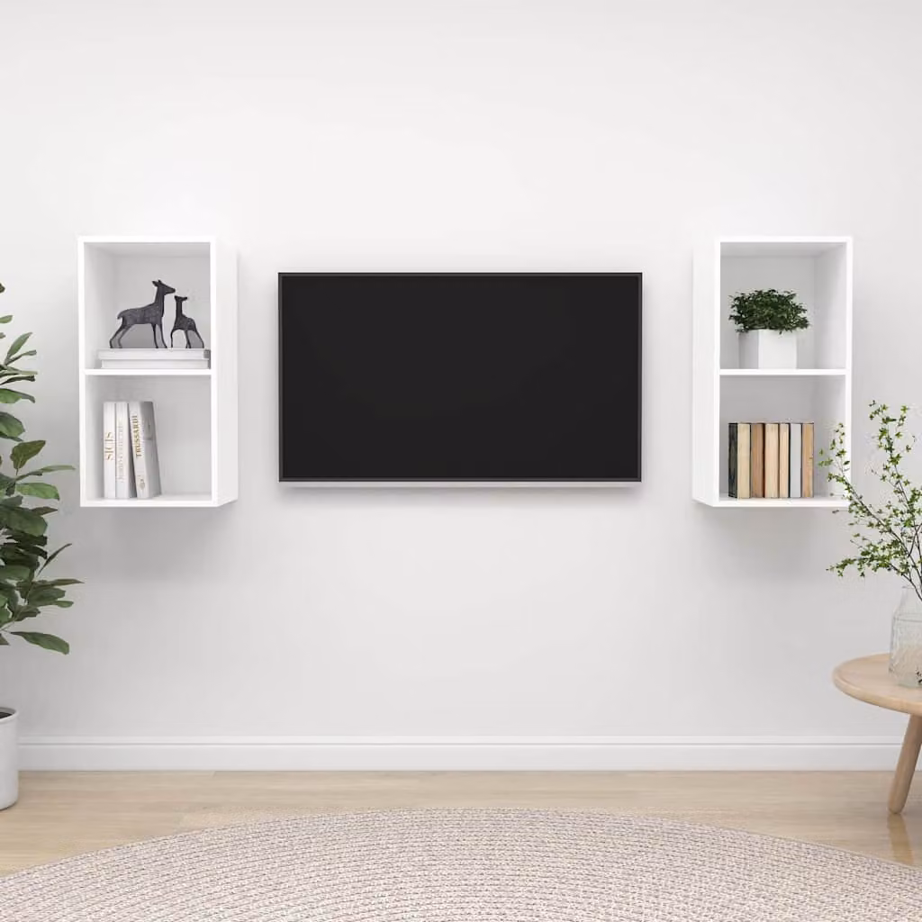 Set di 2 mobili TV da parete vidaXL in legno multistrato bianco opaco per soggiorno