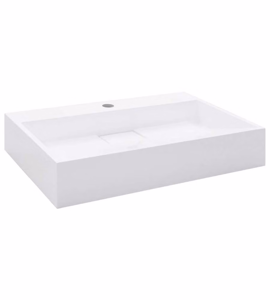 Lavandino da appoggio vidaXL in minerale bianco, rettangolare, L: 60 cm, P: 38 cm, H: 11 cm – 2