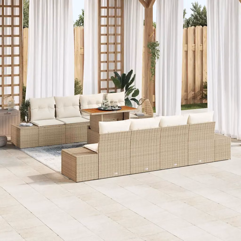 Set da pranzo da giardino moderno vidaXL in legno di acacia e rattan beige per 9 persone