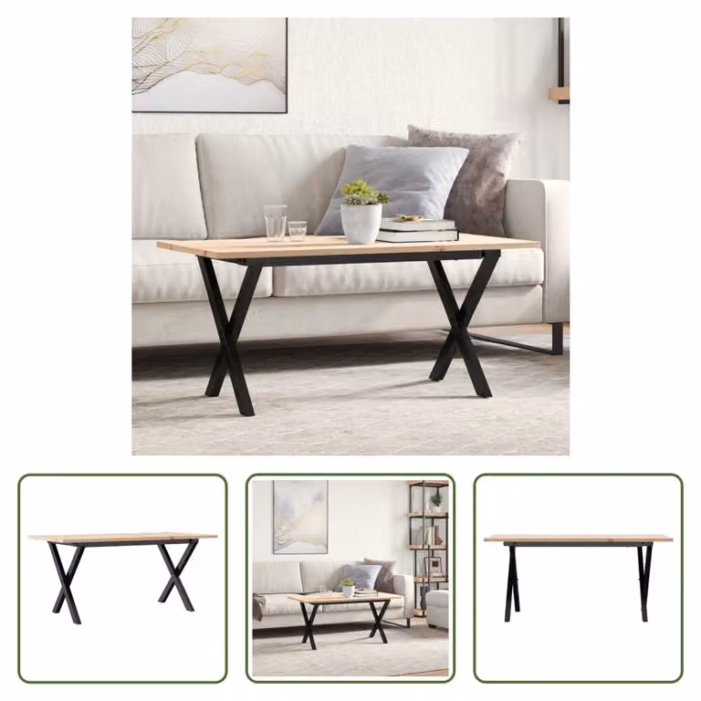 The Living Store tavolino X-frame 90x40x45cm in pino massiccio e ghisa