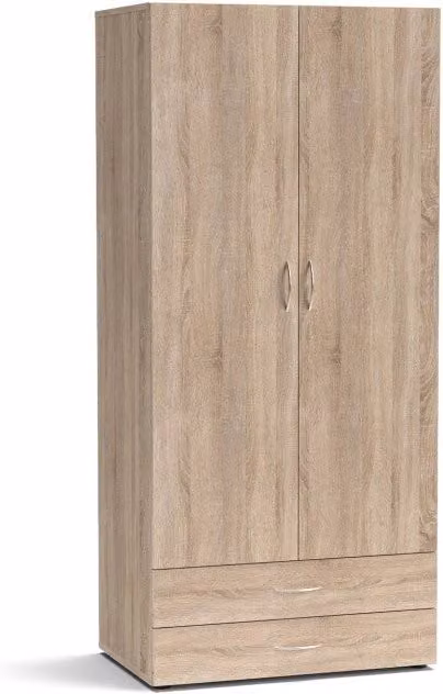 Armadio a 2 ante Seba2 in rovere sonoma con ripiani e appendiabiti L: 80 cm, P: 51,6 cm, H: 177 cm