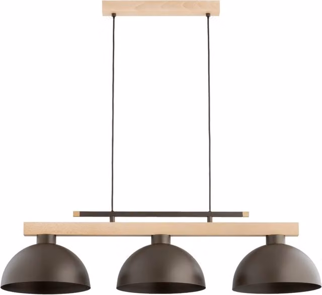 Lampada a sospensione scandinava Alfa in legno e metallo, colore marrone e nero, 3xE27