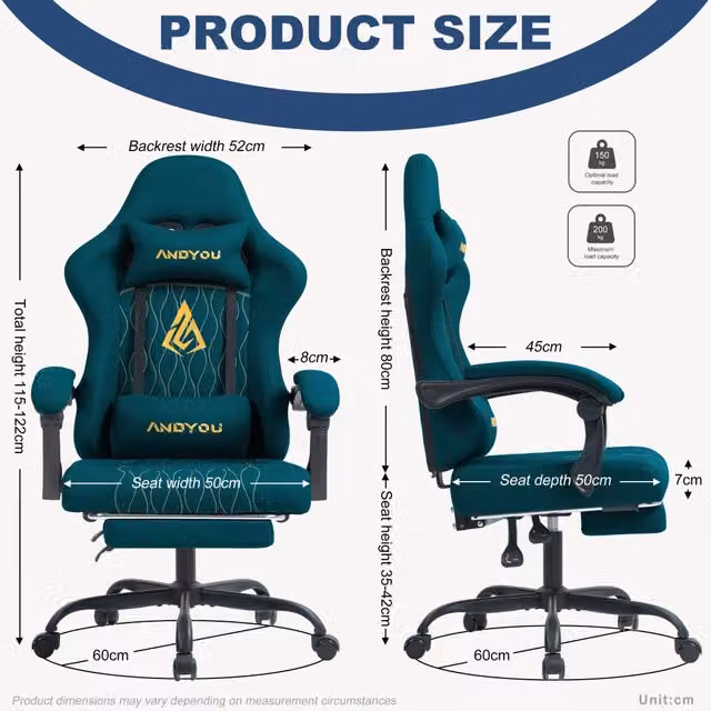 Sedia da Gaming ANDYOU Series Blu Navy con Poggiapiedi e Poggiatesta, Poltrona Ergonomica in Ecopelle PU per Computer e Home Office – 1