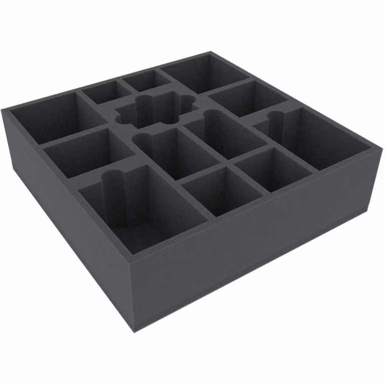 Inserto in schiuma 285x285x80 mm, 13 scomparti, per giochi da tavolo