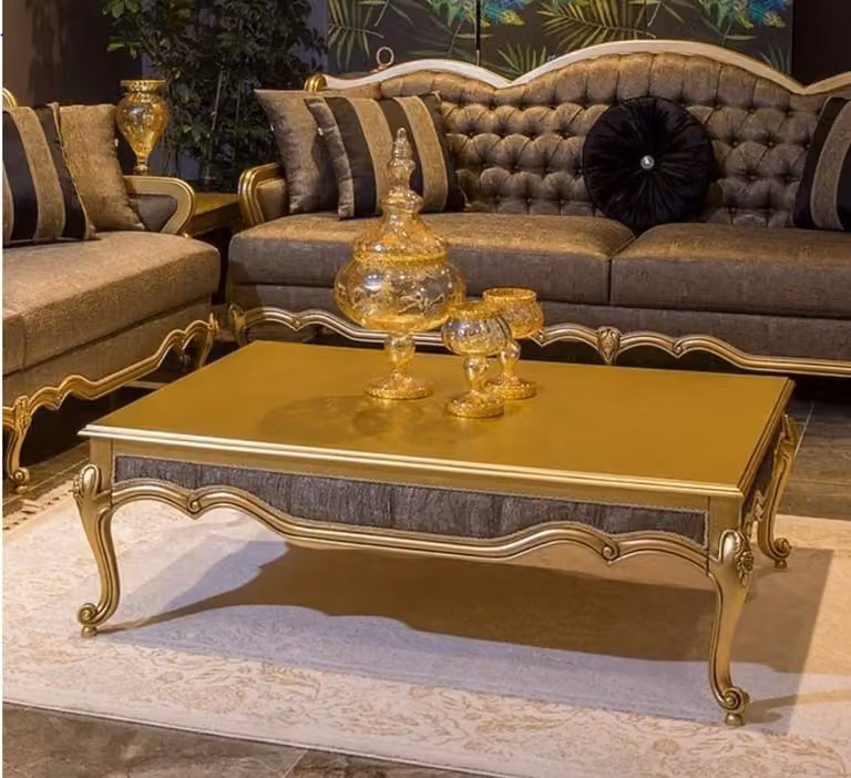 Casa Padrino tavolino barocco oro/grigio 126 x 91 x h. 42 cm - Nobile tavolino da salotto in legno massiccio in stile barocco - Mobili da salotto barocchi
