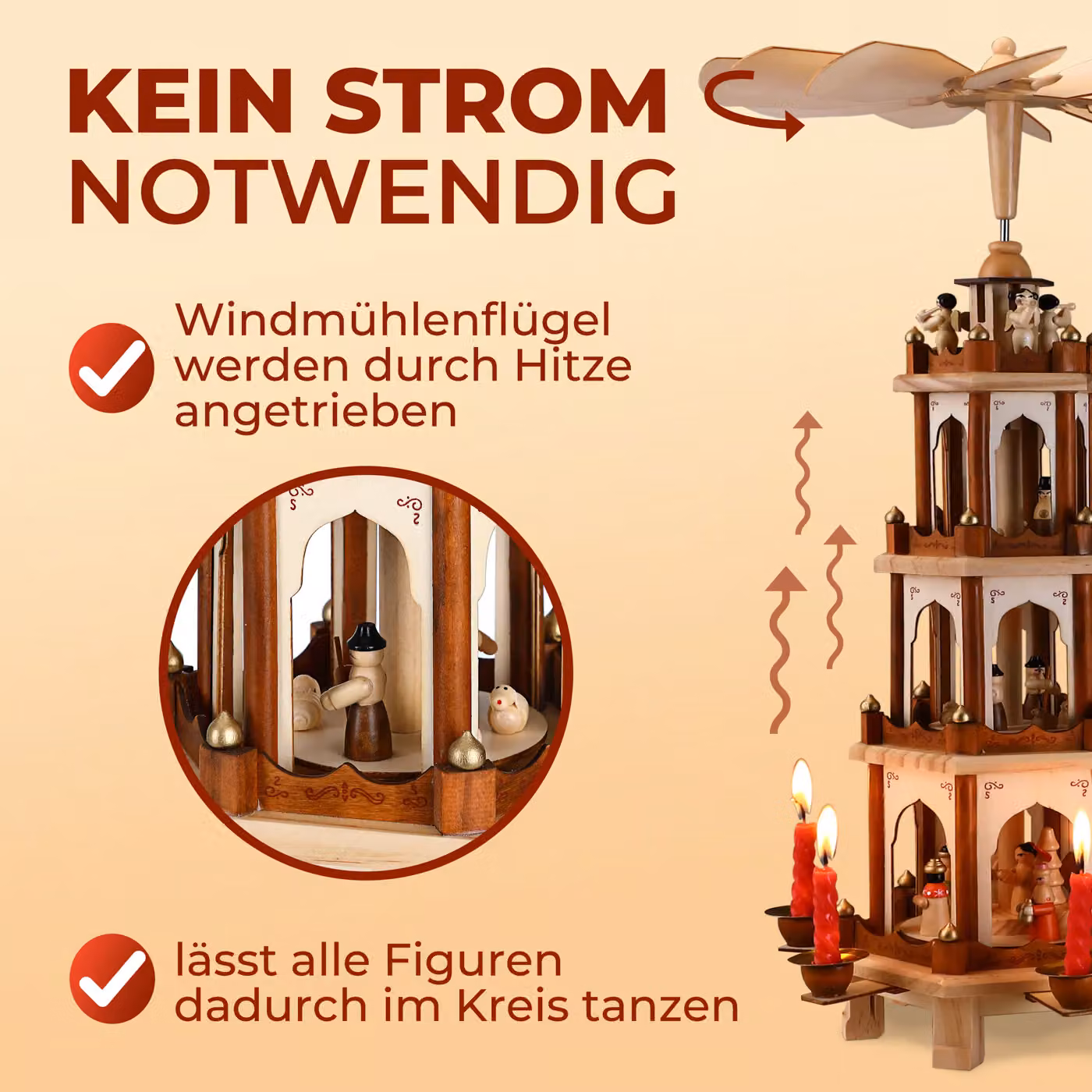 Piramide di Natale da tavolo Spielwerk® in legno marrone, Altezza: 60 cm – 3