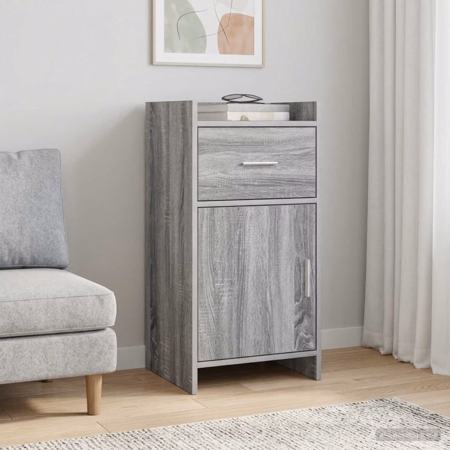 Credenza moderna vidaXL in legno ingegnerizzato e metallo, colore grigio, L 40 cm x P 36 cm x H 80 cm
