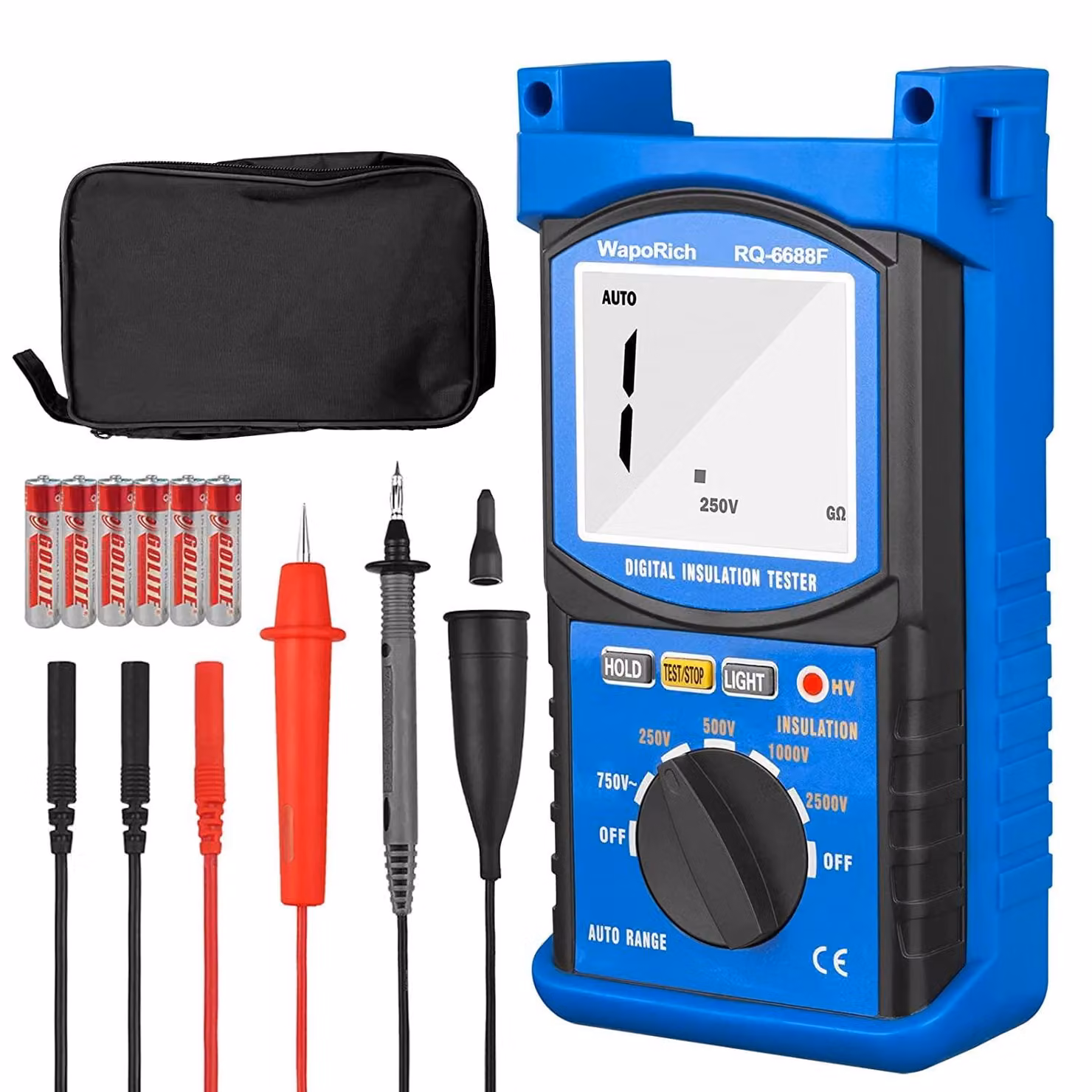 Tester di isolamento da 250-2500V, 1 MΩ-20 GΩ, digitale, con display a 1999 conteggi