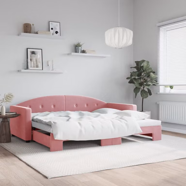 vidaXL Divano Letto con Letto Estraibile in Velluto Rosa