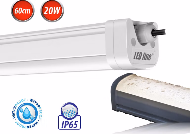 60cm LED 20W a prova di umidità bianco neutro IP65 impermeabile 2000 lm apparecchio diffusore per uso esterno e interno, garage, cantina, officina e molto altro.
