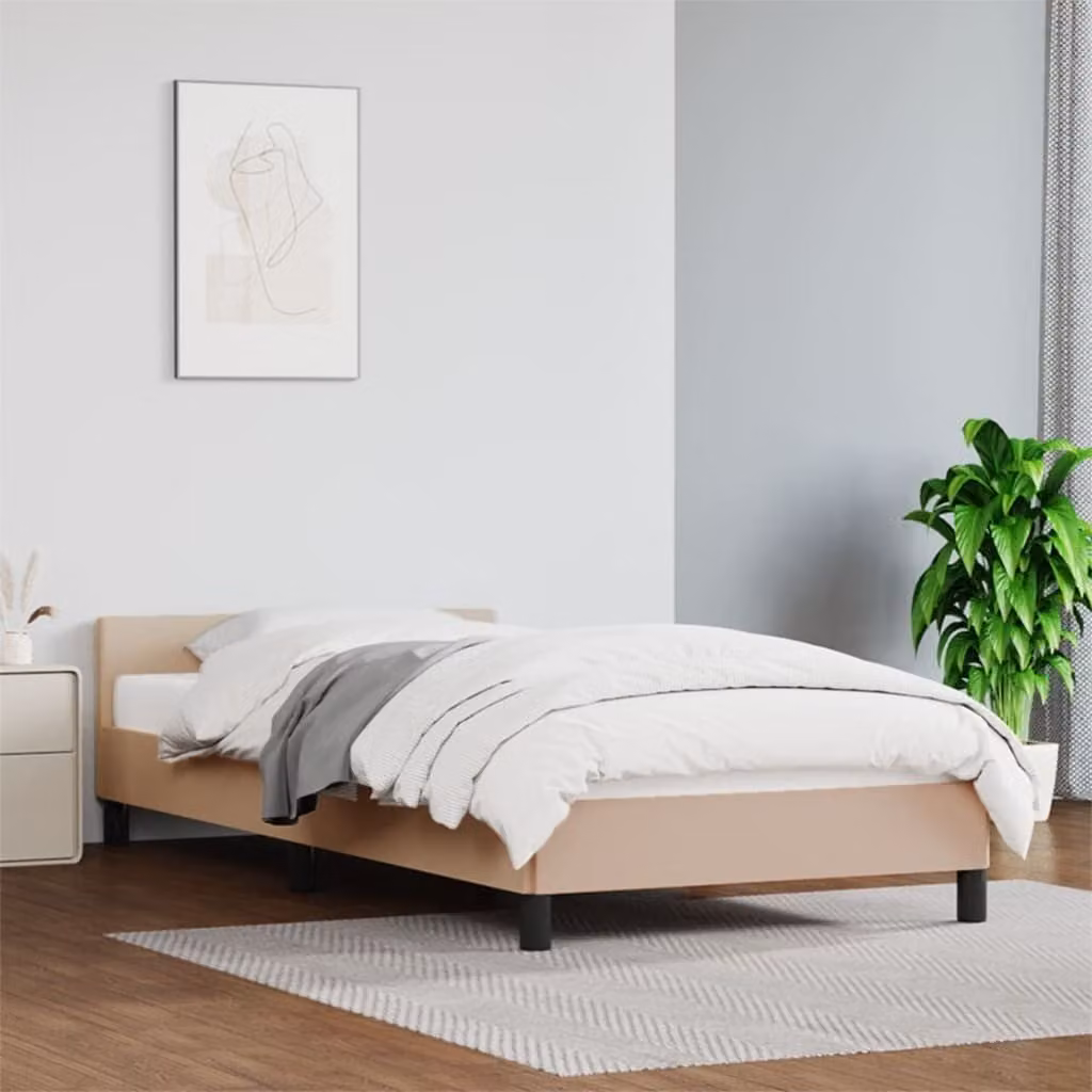 The Living Store Giroletto con testiera cappuccino-marrone 80x200 cm in ecopelle