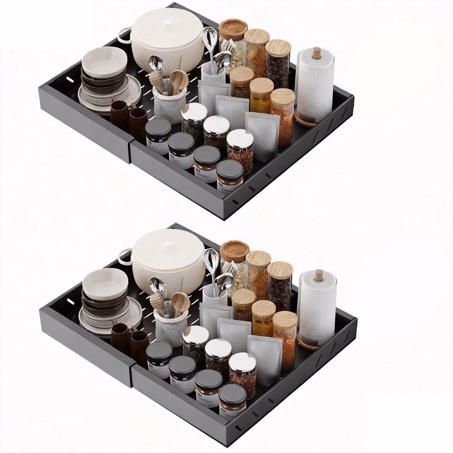 Organizzatore per armadi, design estraibile, vestibilità regolabile, confezione da 2 pezzi, colore nero