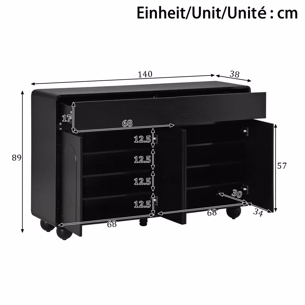 Credenza minimalista REDOM in MDF e metallo nero opaco per soggiorno e sala da pranzo L: 140 cm, P: 38 cm, H: 89 cm – 2