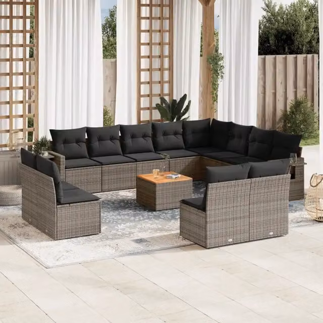 Set di divani da giardino VIDAXL in polyrattan grigio con cuscini, composizione a U da 13 pezzi – 1