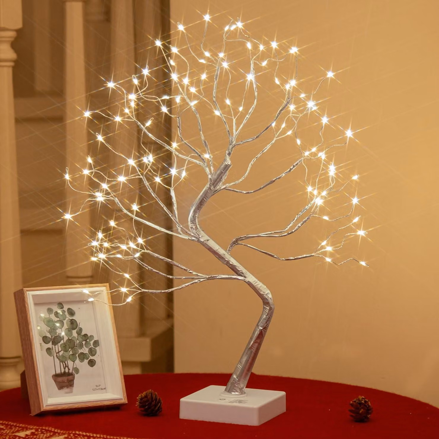 Albero di luci a LED, 108 LED bianchi caldi, 45 cm, colore argento, alimentazione tramite USB o batterie