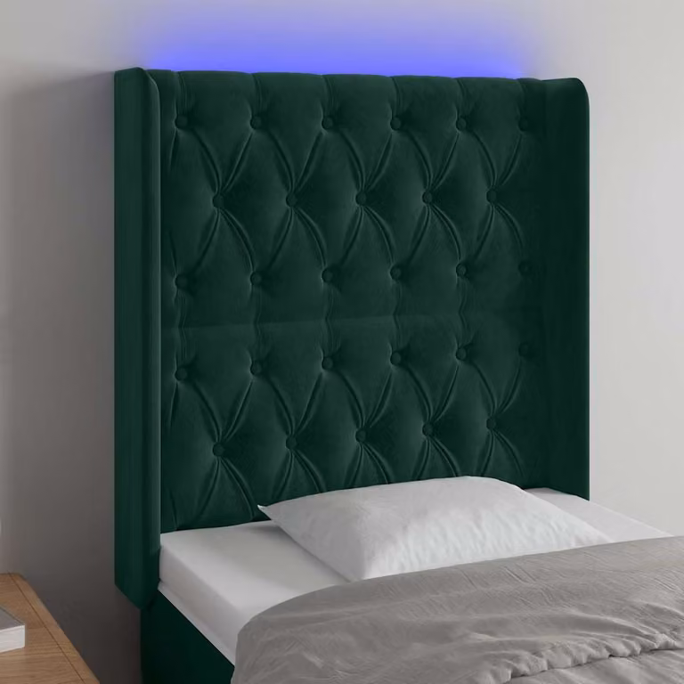 Testiera per letto vidaXL in velluto verde scuro con illuminazione LED e porta di ricarica USB, L/P/H: 83 x 16 x 118/128 cm