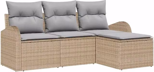 Set di divani 4 pz | Set Salotto da Giardino Beige e Grigio Chiaro polyrattan