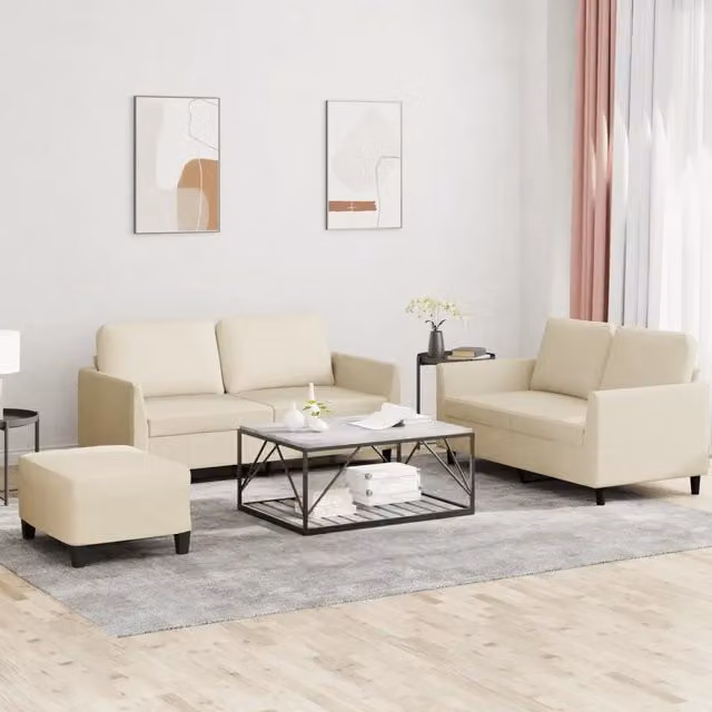 Set di divani moderno vidaXL in similpelle beige con pouf e cuscini per soggiorno