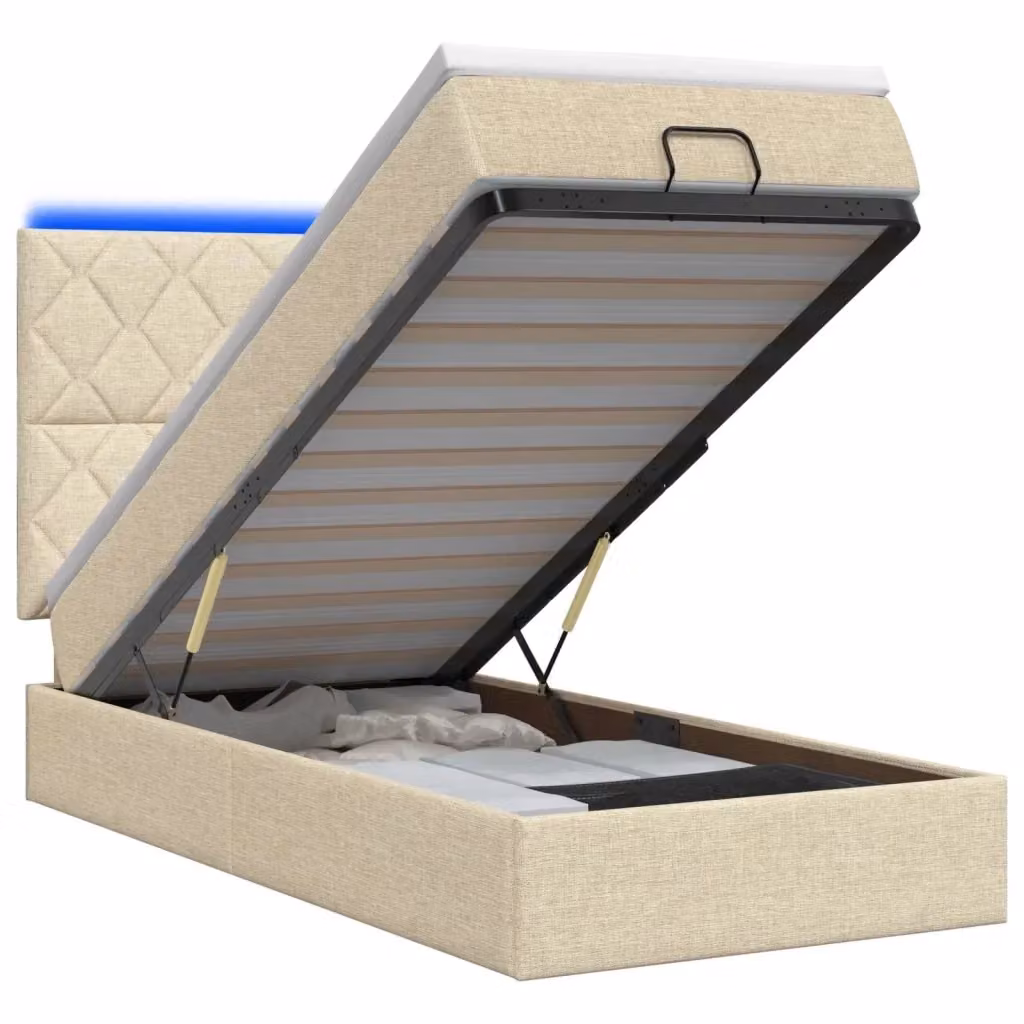 Letto Ottomano con Materasso e Illuminazione LED vidaXL, Colore Beige, L/P/H: 90 x 200 x 88 cm – 2