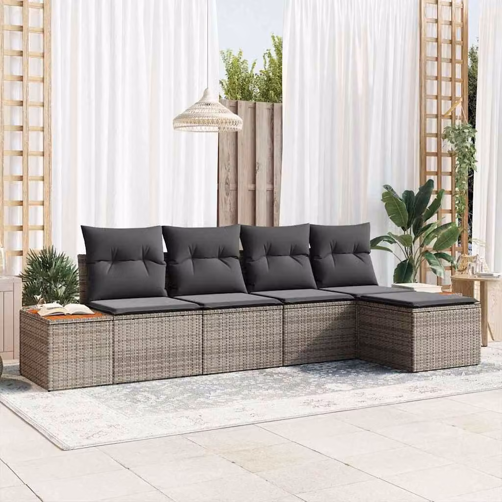 Maison Exclusive - Set Divano da Giardino con cuscino 5 pcs Grigio Poly Rattan