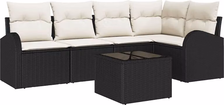 Set Divano da Giardino 6 pcs Nero e Bianco polyrattan