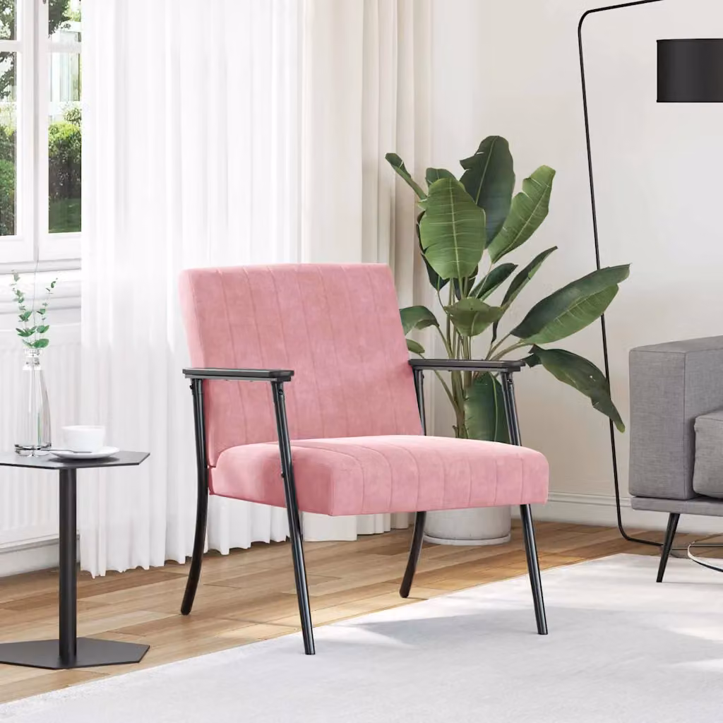 Poltrona moderna vidaXL in velluto rosa con braccioli per soggiorno e camera da letto