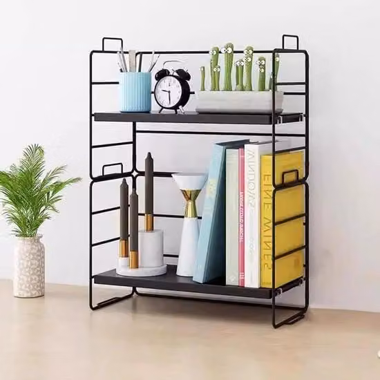 Cassettiere da tavolo - organizzatore da scrivania regolabile - mensola da scrivania - pannelli da libri - ripiano da cucina (nero, doppio telaio, 2 livelli)