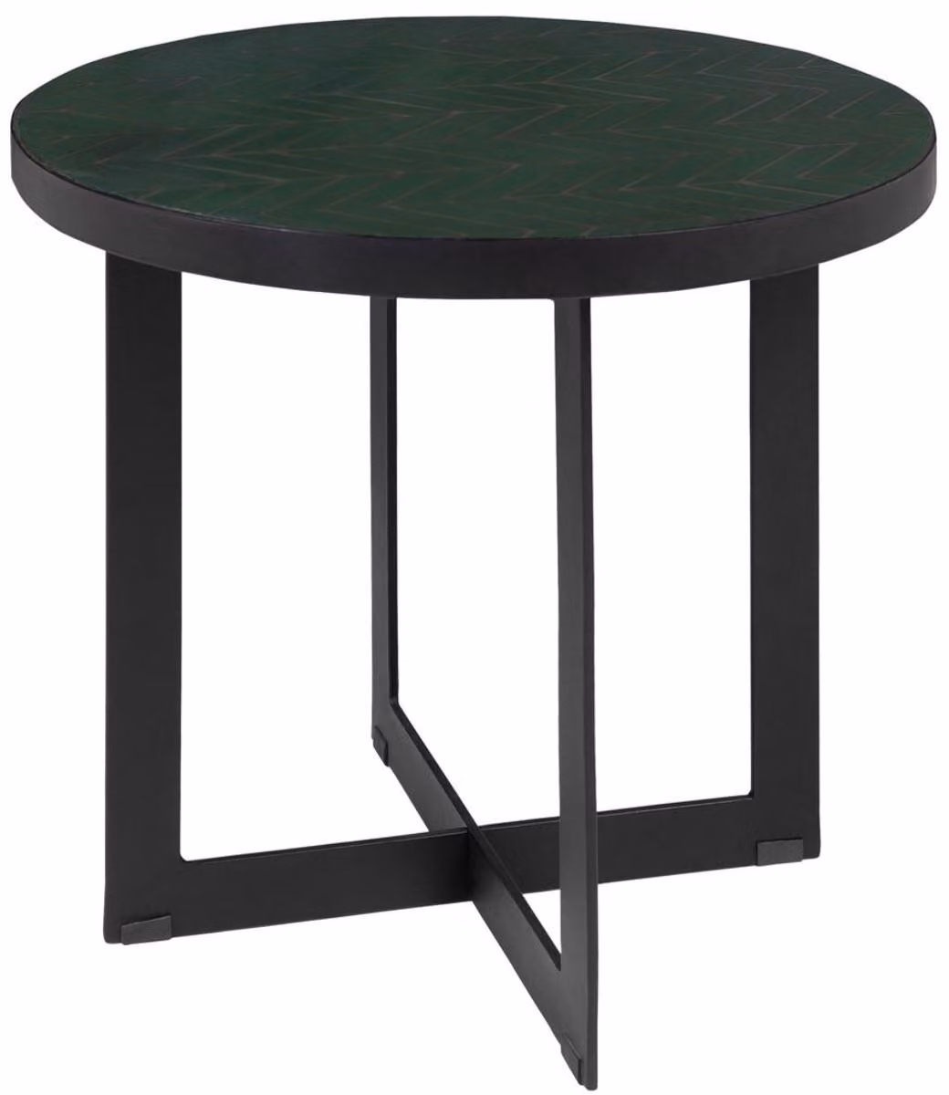 Casa Padrino tavolino verde/nero Ø 50 x h. 45 cm - Tavolo rotondo da salotto con piastrelle in Vetroceramica