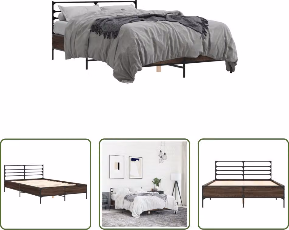 The Living Store Struttura letto in rovere marrone 140x200 cm Materiale legno Metallo