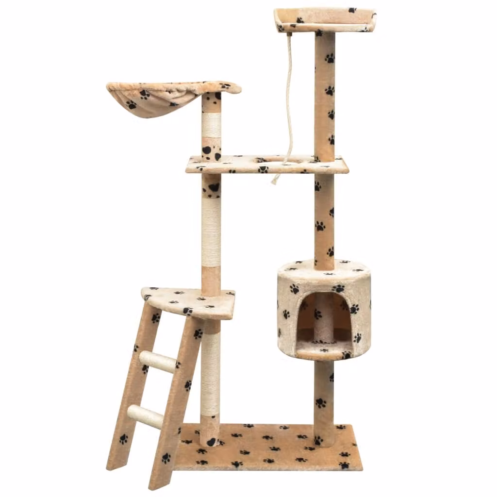 The Living Store Tiragraffi per gatti in sisal 150 cm Beige con impronta di zampa