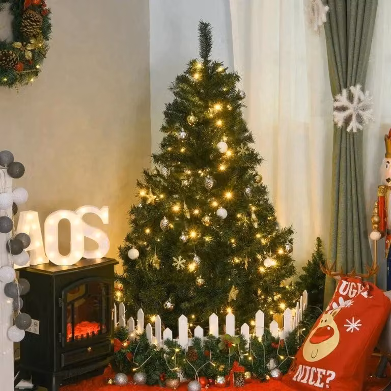 Albero di Natale artificiale, altezza 150 cm, con 120 luci LED | Colore: verde | Dimensioni: 95x95x150 cm