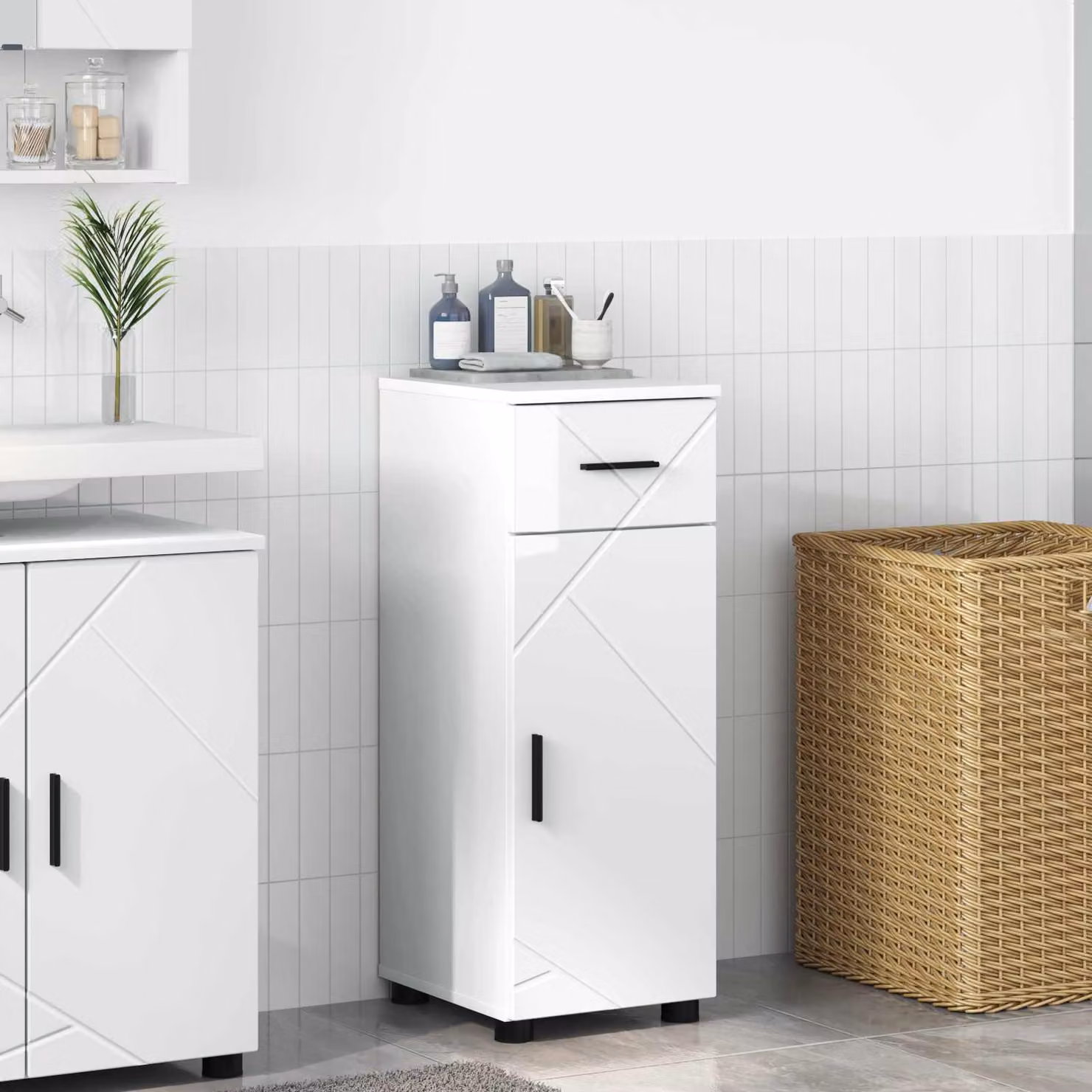 Mobile da bagno moderno vidaXL bianco lucido L/P/H: 30 x 35 x 80 cm