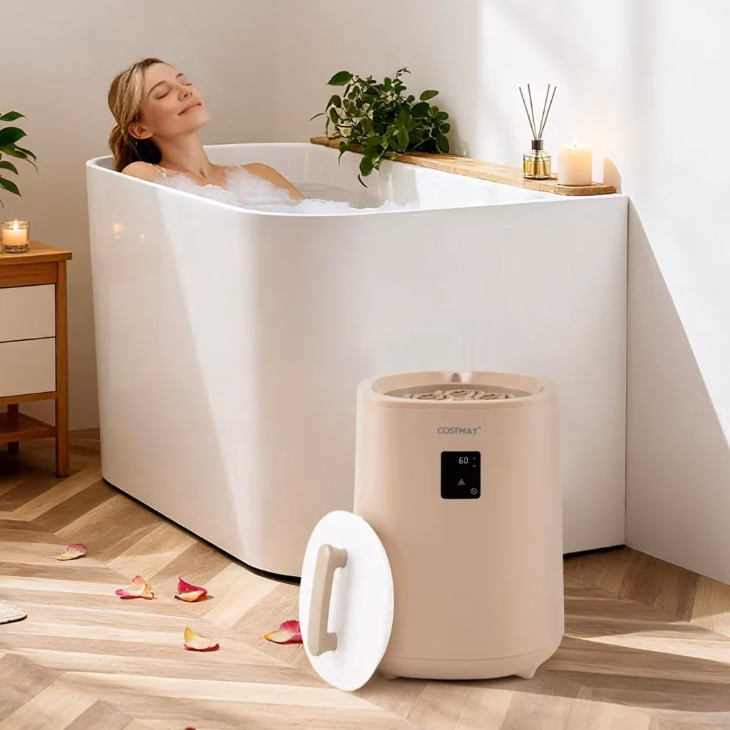 Secchiello scaldasalviette portatile Design Mania con spegnimento automatico e LED, marrone o beige, L: 51,0 cm, P: 35,5 cm, H: 51,0 cm – 2