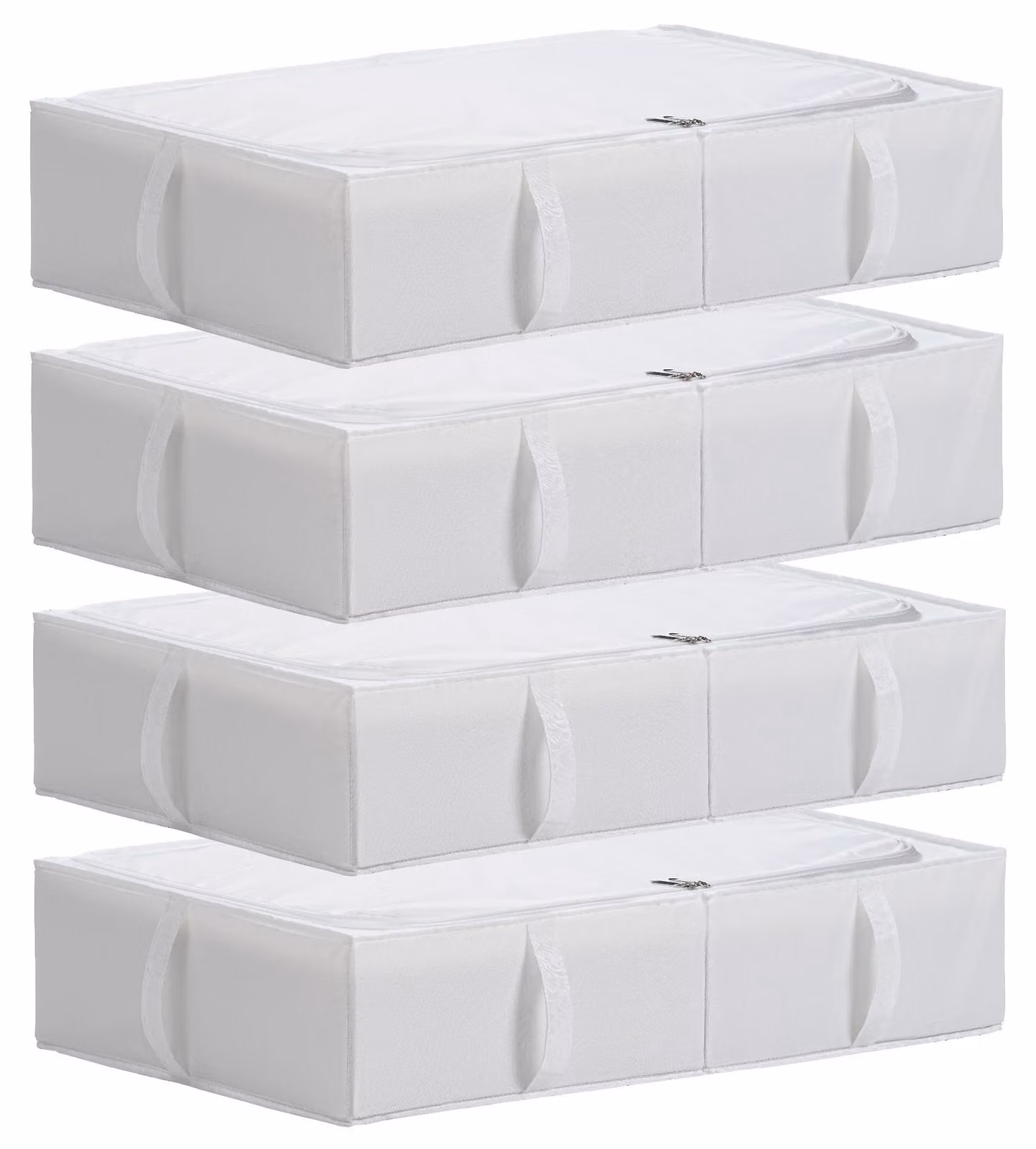 Contenitore sottoletto, dimensioni 70 x 42 x 18 cm, confezione da 4 pezzi, tessuto bianco, pieghevole, ideale per riporre vestiti