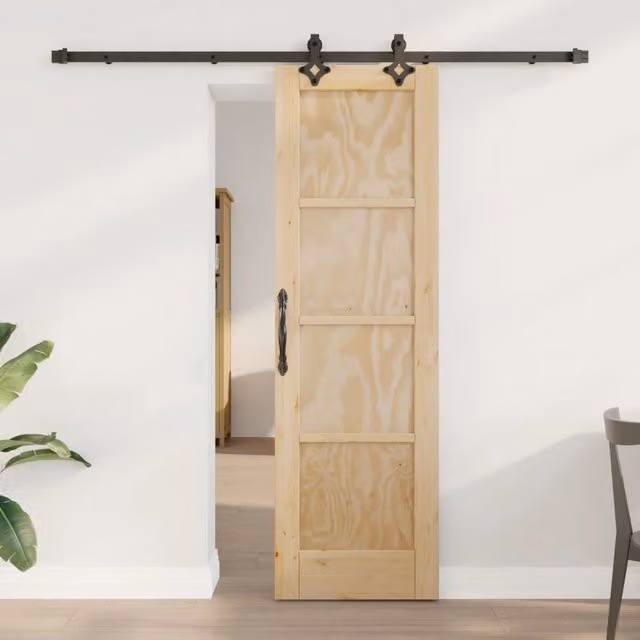 Porta scorrevole moderna vidaXL in legno e acciaio, colore naturale e nero, L: 61 cm, H: 198,5 cm