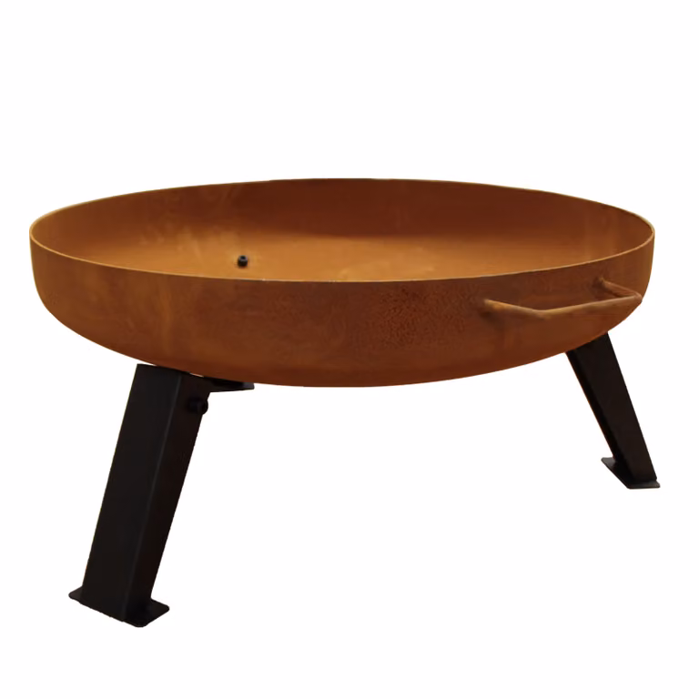 KÖHKO® Braciere Macapa Ø 55 cm in acciaio da 2 mm effetto ruggine | Con foro di drenaggio, maniglie e 3 gambe pieghevoli e rimovibili