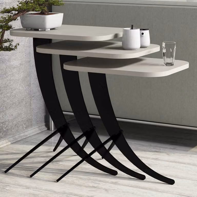 Skye Decor, Pion - Cream, Set di tavolini (3 pezzi), Crema, 100% PANNELLI DI PARTICELLE RIVESTITI IN MELAMMINA, 35 x 60 x 45 cm