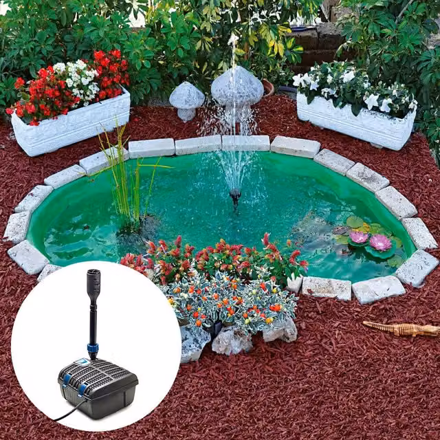 Kit Laghetto Artificiale + Pompa Filtro da Giardino 185x115x36 cm in Polietilene 270 Litri Verde