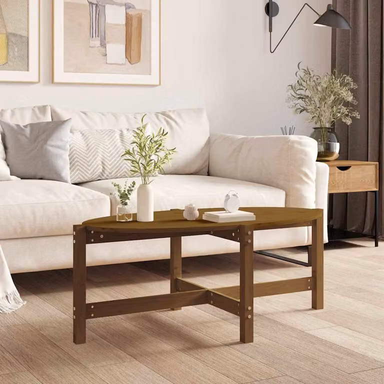 vidaXL Tavolino da Salotto Rettangolare in Legno Massello di Pino Marrone L: 118 cm, P: 63 cm, H: 45 cm
