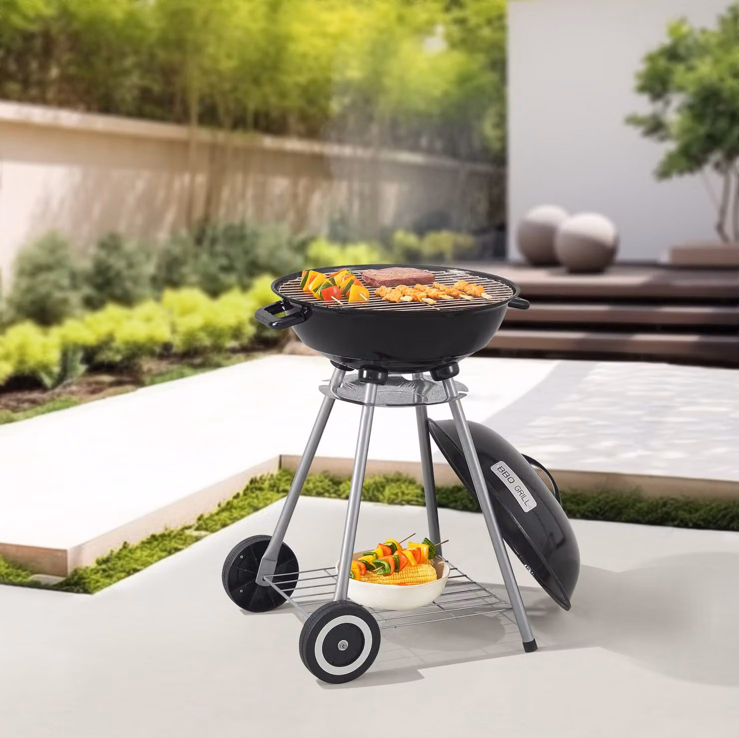 Barbecue rotondo 'Apricena' 80x49x47cm nero