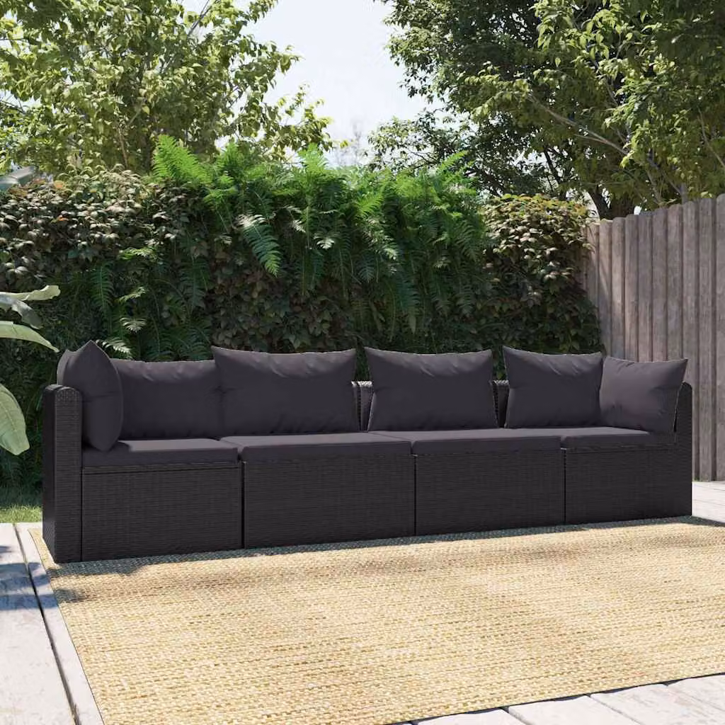 Set di Divani da Giardino vidaXL a Forma di L con Cuscini, Struttura in Metallo e Polyrattan Nero – 1