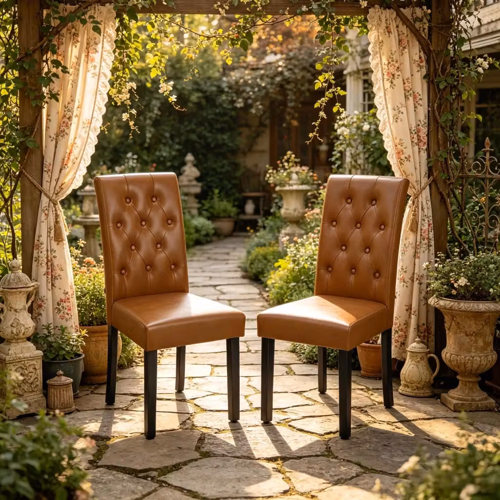 Set di 2 sedie da pranzo MIVRAY in similpelle marrone con schienale alto e gambe in legno H 99 x L 49 x P 42 cm – 2