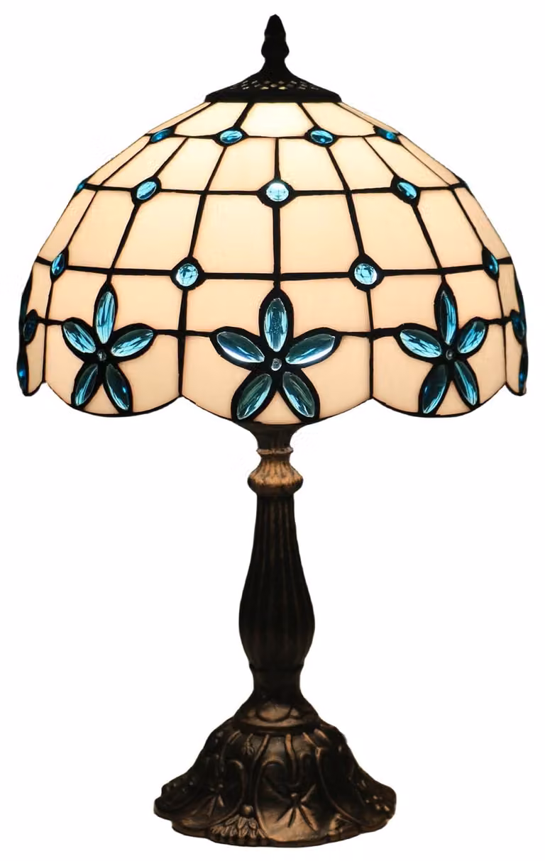 Lampada da tavolo vintage - Vetrata in piombo - 30 cm - 49 cm di altezza - Paralume 30 cm